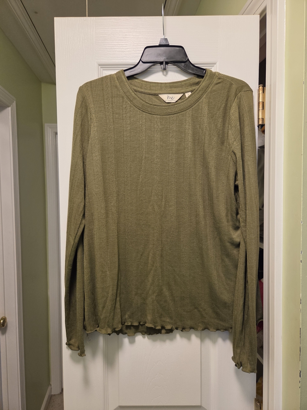 Wit & Wisdom Olive Ribbed Long Sleeve Crew Top